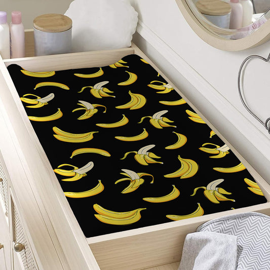 Black Cartoon Banana Pattern Print Changing Pad Cover