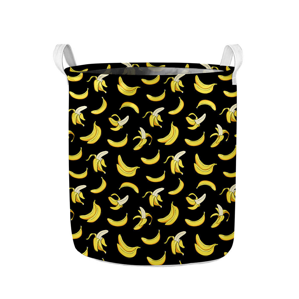 Black Cartoon Banana Pattern Print Collapsible Laundry Basket