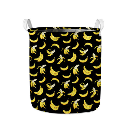 Black Cartoon Banana Pattern Print Collapsible Laundry Basket