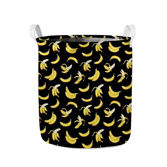 Black Cartoon Banana Pattern Print Collapsible Laundry Basket