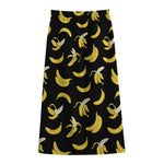 Black Cartoon Banana Pattern Print Cotton Front Slit Maxi Skirt