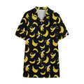 Black Cartoon Banana Pattern Print Cotton Hawaiian Shirt