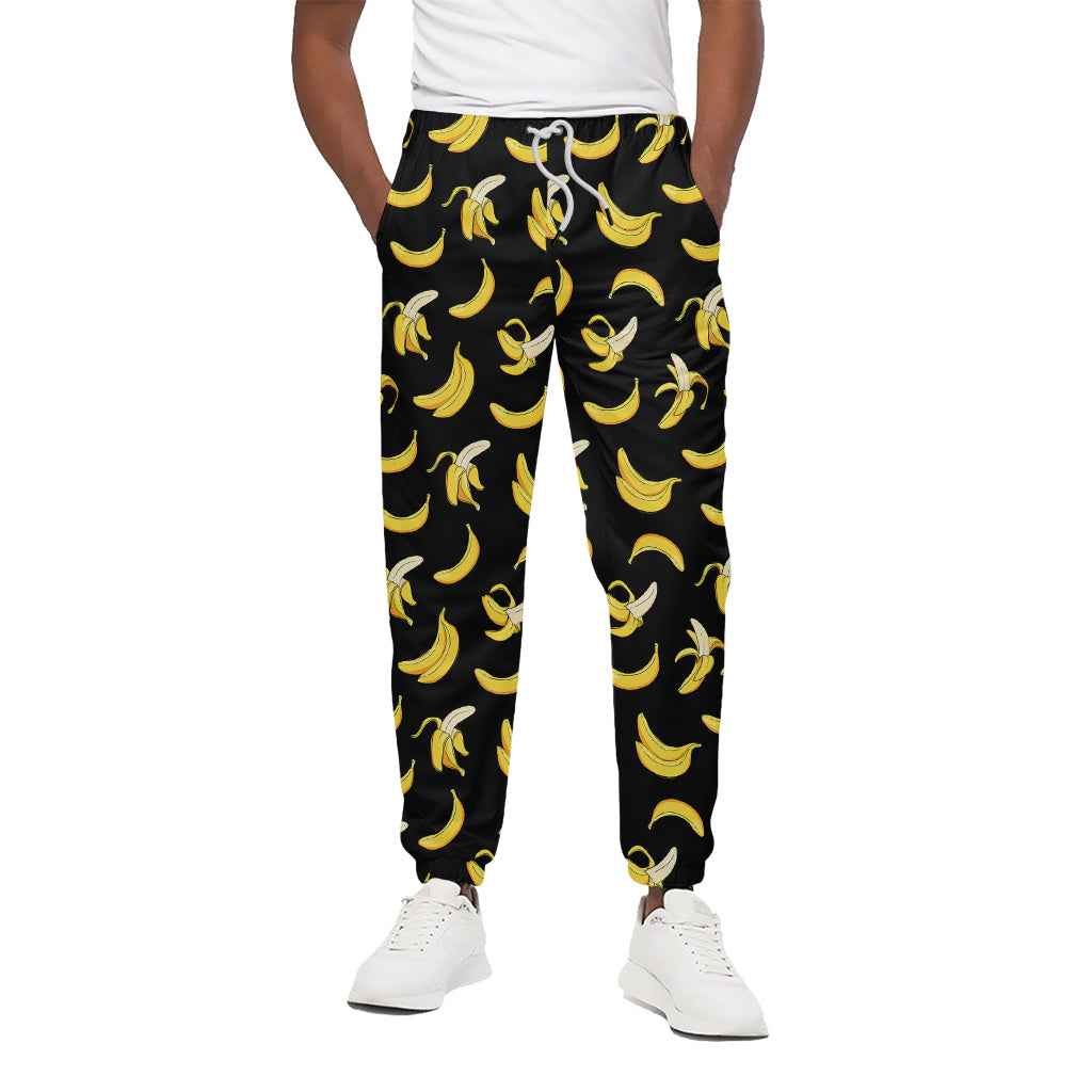 Black Cartoon Banana Pattern Print Cotton Pants