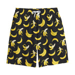 Black Cartoon Banana Pattern Print Cotton Shorts