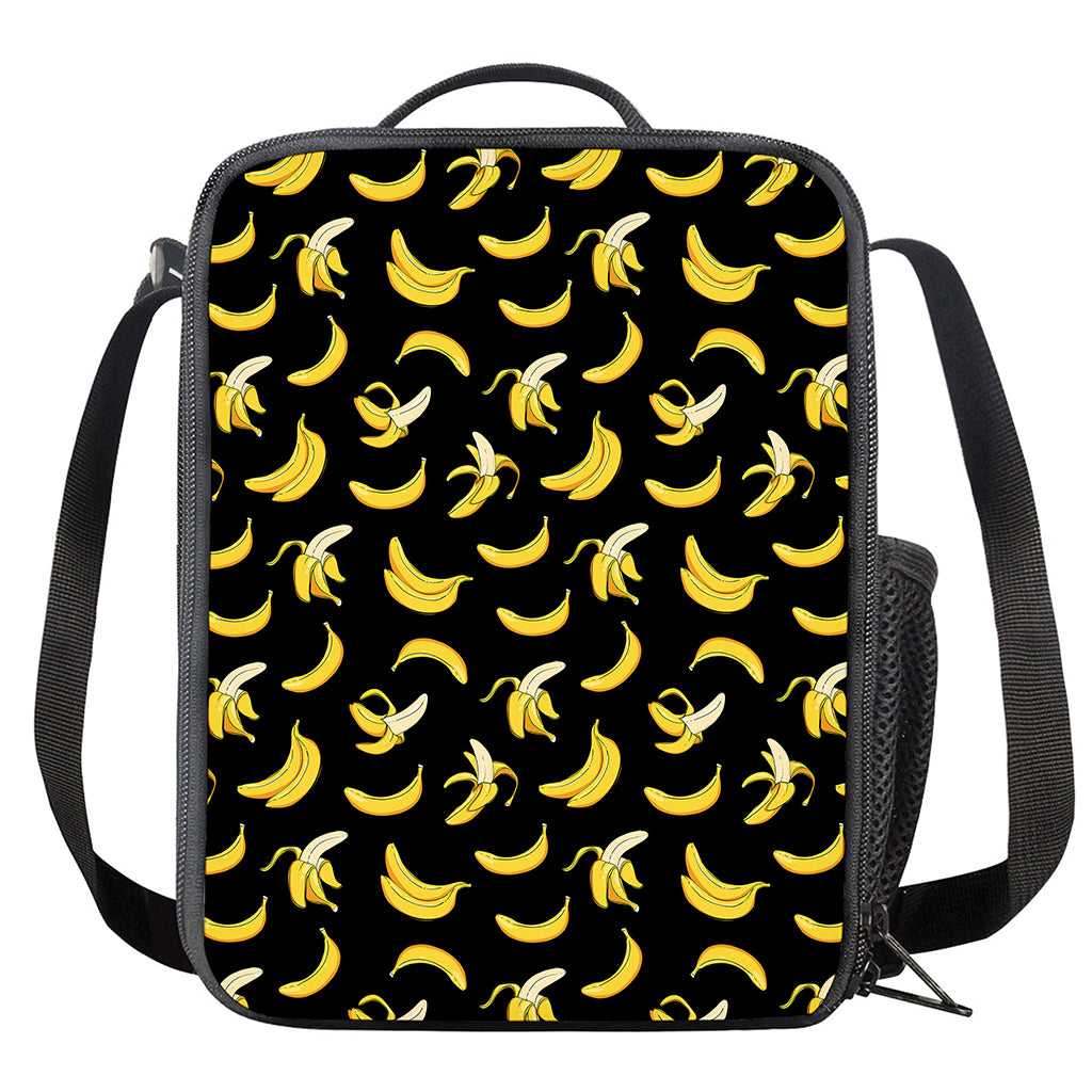 Black Cartoon Banana Pattern Print Crossbody Lunch Bag
