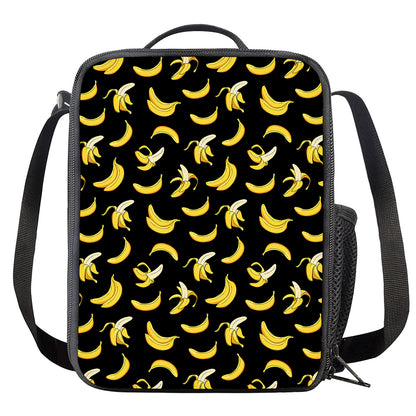 Black Cartoon Banana Pattern Print Crossbody Lunch Bag