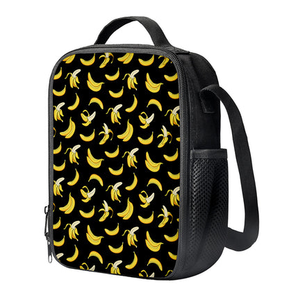 Black Cartoon Banana Pattern Print Crossbody Lunch Bag