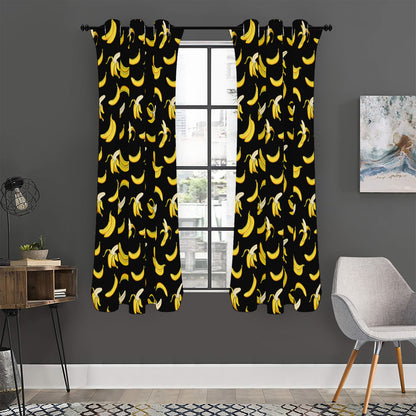 Black Cartoon Banana Pattern Print Curtain