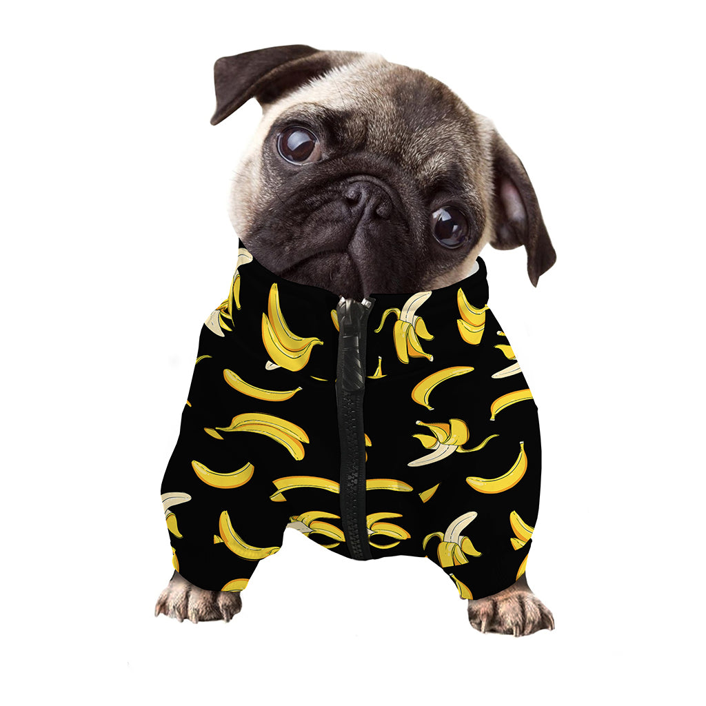 Black Cartoon Banana Pattern Print Dog Zip Up Jacket