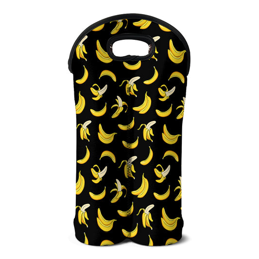 Black Cartoon Banana Pattern Print Double Neoprene Wine Tote