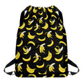 Black Cartoon Banana Pattern Print Drawstring Backpack