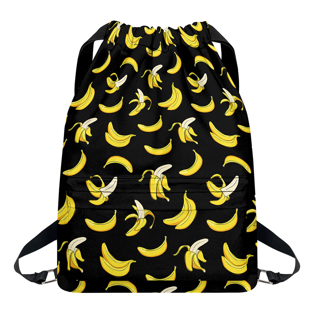 Black Cartoon Banana Pattern Print Drawstring Backpack