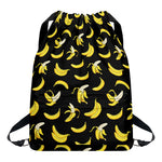 Black Cartoon Banana Pattern Print Drawstring Backpack