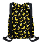 Black Cartoon Banana Pattern Print Drawstring Backpack
