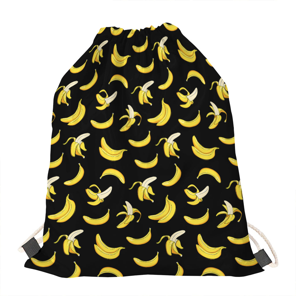 Black Cartoon Banana Pattern Print Drawstring Bag