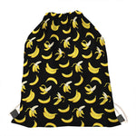 Black Cartoon Banana Pattern Print Drawstring Bag