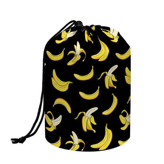 Black Cartoon Banana Pattern Print Drawstring Makeup Bag