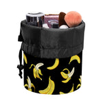 Black Cartoon Banana Pattern Print Drawstring Makeup Bag