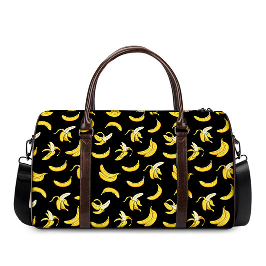 Black Cartoon Banana Pattern Print Duffle Bag