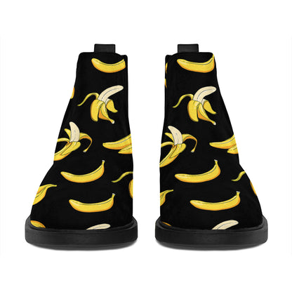 Black Cartoon Banana Pattern Print Flat Ankle Boots