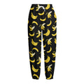 Black Cartoon Banana Pattern Print Fleece Lined Knit Pants