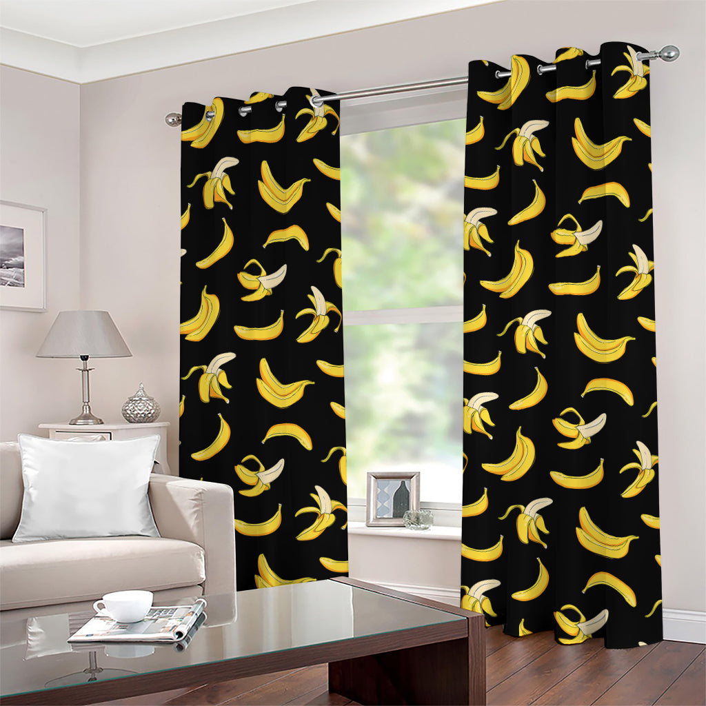 Black Cartoon Banana Pattern Print Grommet Curtains