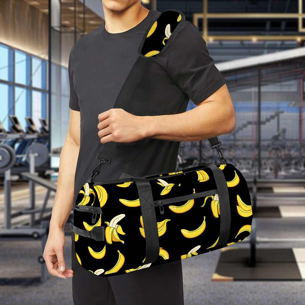 Black Cartoon Banana Pattern Print Gym Bag