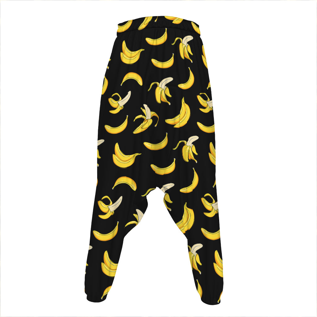 Black Cartoon Banana Pattern Print Hammer Pants