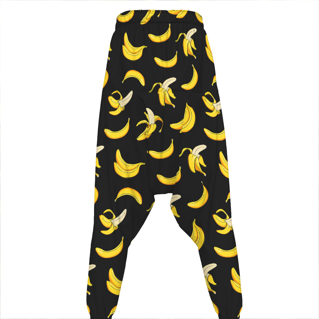 Black Cartoon Banana Pattern Print Hammer Pants