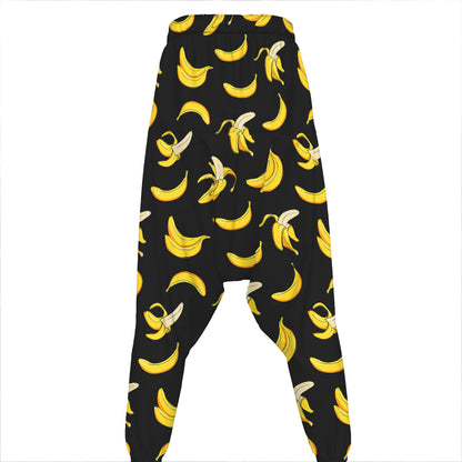 Black Cartoon Banana Pattern Print Hammer Pants