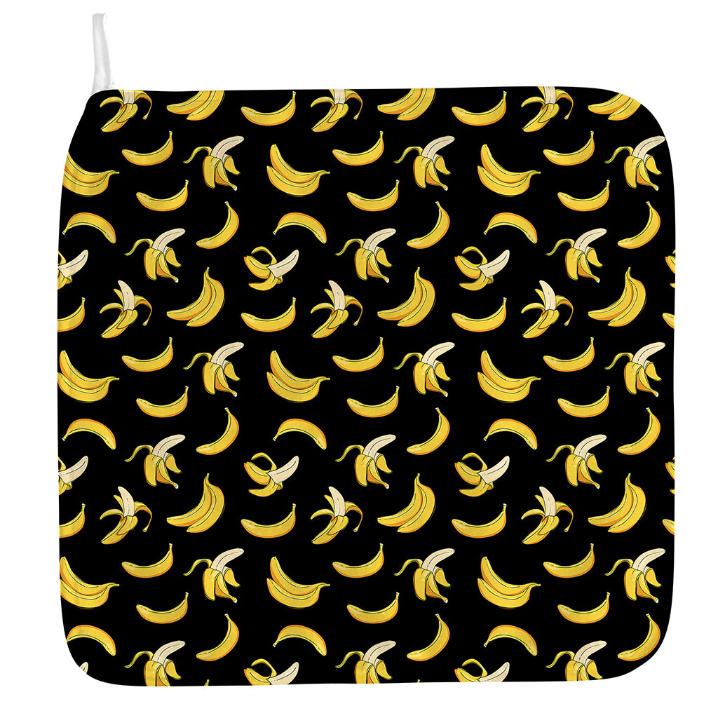 Black Cartoon Banana Pattern Print Hand Towel