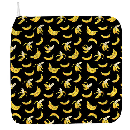 Black Cartoon Banana Pattern Print Hand Towel