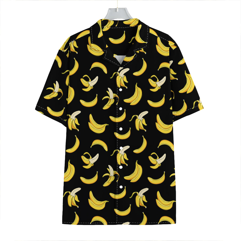 Black Cartoon Banana Pattern Print Hawaiian Shirt
