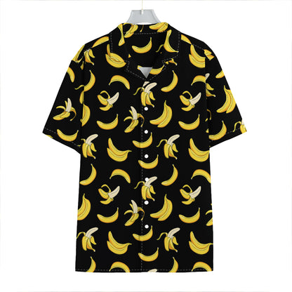 Black Cartoon Banana Pattern Print Hawaiian Shirt
