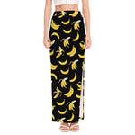 Black Cartoon Banana Pattern Print High Slit Maxi Skirt