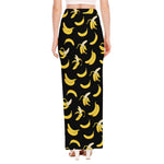Black Cartoon Banana Pattern Print High Slit Maxi Skirt