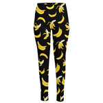 Black Cartoon Banana Pattern Print High-Waisted Pocket Leggings