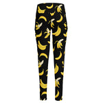 Black Cartoon Banana Pattern Print High-Waisted Pocket Leggings