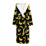 Black Cartoon Banana Pattern Print Hooded Bathrobe