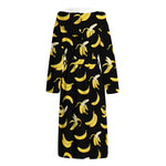 Black Cartoon Banana Pattern Print Hooded Bathrobe