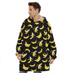 Black Cartoon Banana Pattern Print Hoodie Blanket