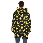 Black Cartoon Banana Pattern Print Hoodie Blanket