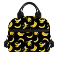 Black Cartoon Banana Pattern Print Insulated Lunch Bag