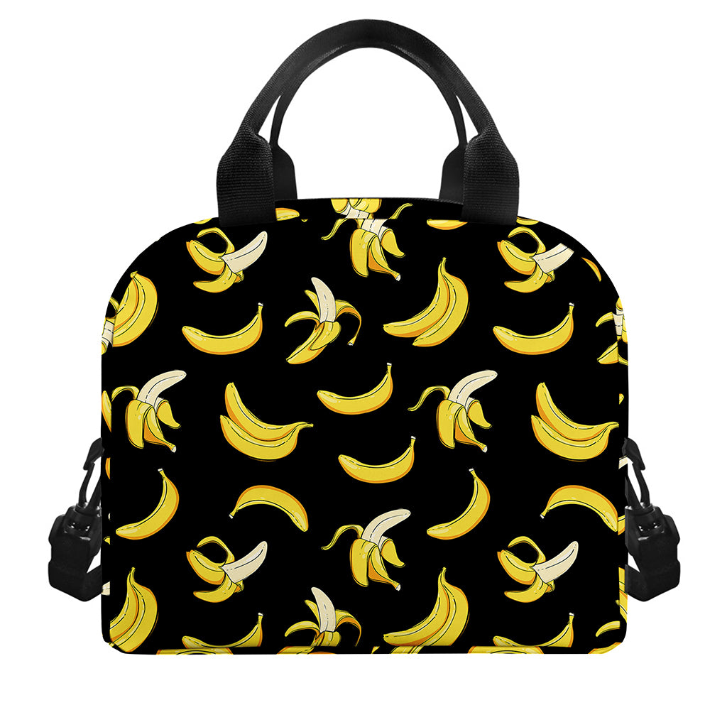 Black Cartoon Banana Pattern Print Insulated Lunch Bag