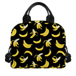 Black Cartoon Banana Pattern Print Insulated Lunch Bag