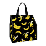 Black Cartoon Banana Pattern Print Insulated Lunch Tote