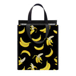 Black Cartoon Banana Pattern Print Insulated Lunch Tote