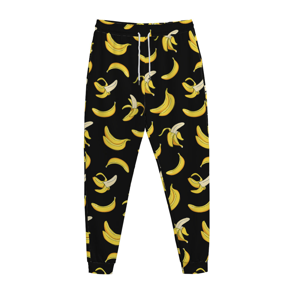 Black Cartoon Banana Pattern Print Jogger Pants