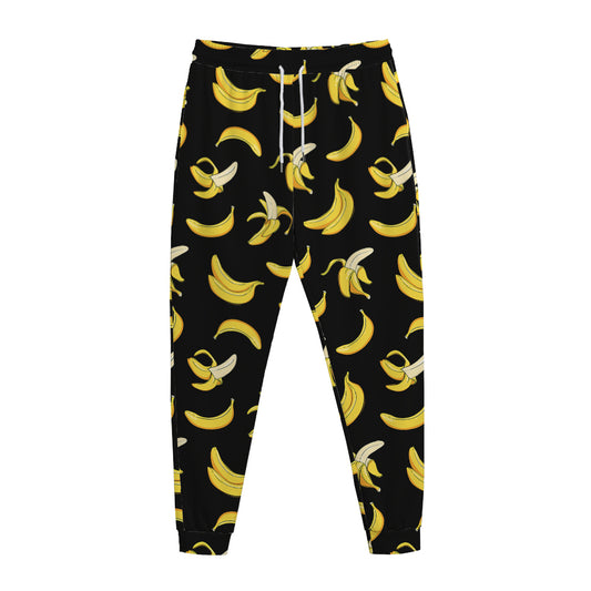 Black Cartoon Banana Pattern Print Jogger Pants