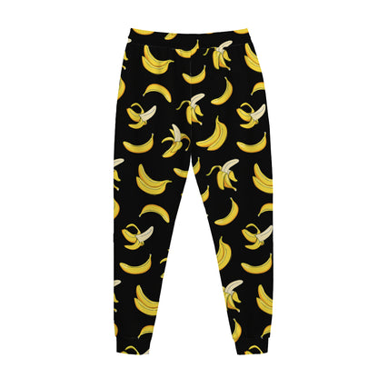 Black Cartoon Banana Pattern Print Jogger Pants